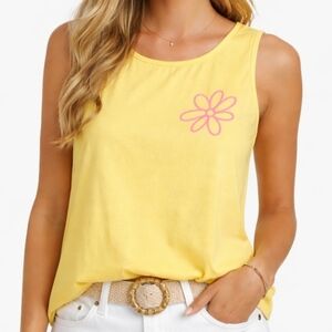 STB Boutique Yellow Pink Daisy Tank NWT Medium Sleeveless Summer Top